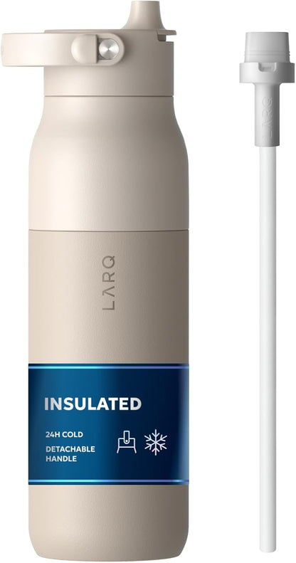 LARQ Swig Top — Insulated Stainless Steel Water Bottle with Straw, Detachable Silicone Handle, Vacuum 24h Cold, BPA-Free Metal Bottle for Gym, Travel, Office, Wide Mouth for Ice — 23 oz, Mojave Dune