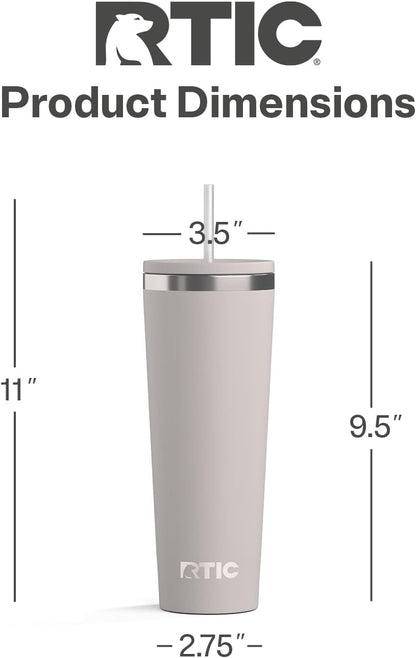 RTIC 20oz Everyday Tumbler Insulated Stainless Steel Portable Travel Coffee Cup with Straw, Ceramic Lining, Spill-Resistant Lid, BPA-Free, Hot and Cold Drink, Beach