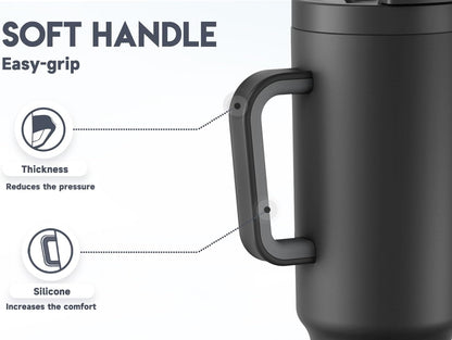 Meoky 32 oz Tumbler with Handle and Flip Straw, 100% Leakproof Tumbler with Lid and Straw, Stainless Steel Insulated Cup, Cupholder Friendly, Keeps Cold for 24 Hours (Night)