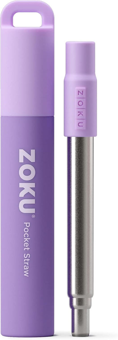 ZOKU Reusable Metal Straw with Case for Travel, Teal - Collapsible Stainless Steel Drinking Straw with Silicone Tip and Cleaner Brush, Ideal for Key Chains, Pockets, Purses