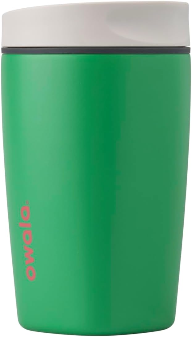 Owala SmoothSip Slider Insulated Stainless Steel Coffee Tumbler, Reusable Iced Coffee Cup, Hot Coffee Travel Mug, BPA Free 20 oz, Grey/Blue (High Dive)