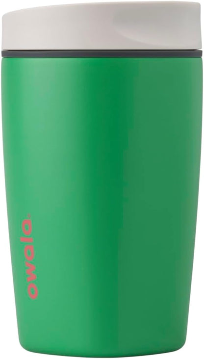 Owala SmoothSip Slider Insulated Stainless Steel Coffee Tumbler, Reusable Iced Coffee Cup, Hot Coffee Travel Mug, BPA Free 20 oz, Grey/Blue (High Dive)