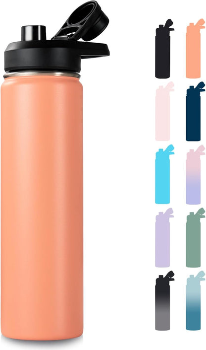 Fijinhom 24 oz Insulated Water Bottle with Handle, 304 Stainless Steel Water Bottles with Wide Mouth, Double Wall Vacuum Sports Water Bottle, BPA Free, Keep Cold and Hot, Black | with Handle