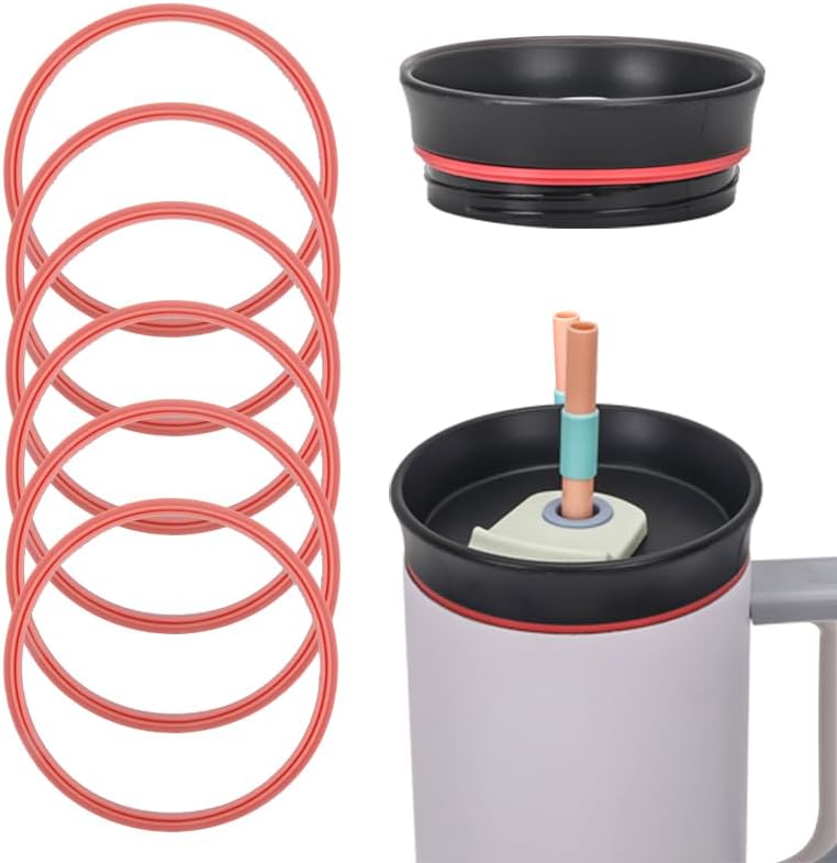 6pcs Gasket Replacement for Owala 40oz Tumbler, Rubber Lid Seal Ring Water Bottle Accessories Replacement Part Compatible with Owala 40oz Stainless Steel Cup (Pink)