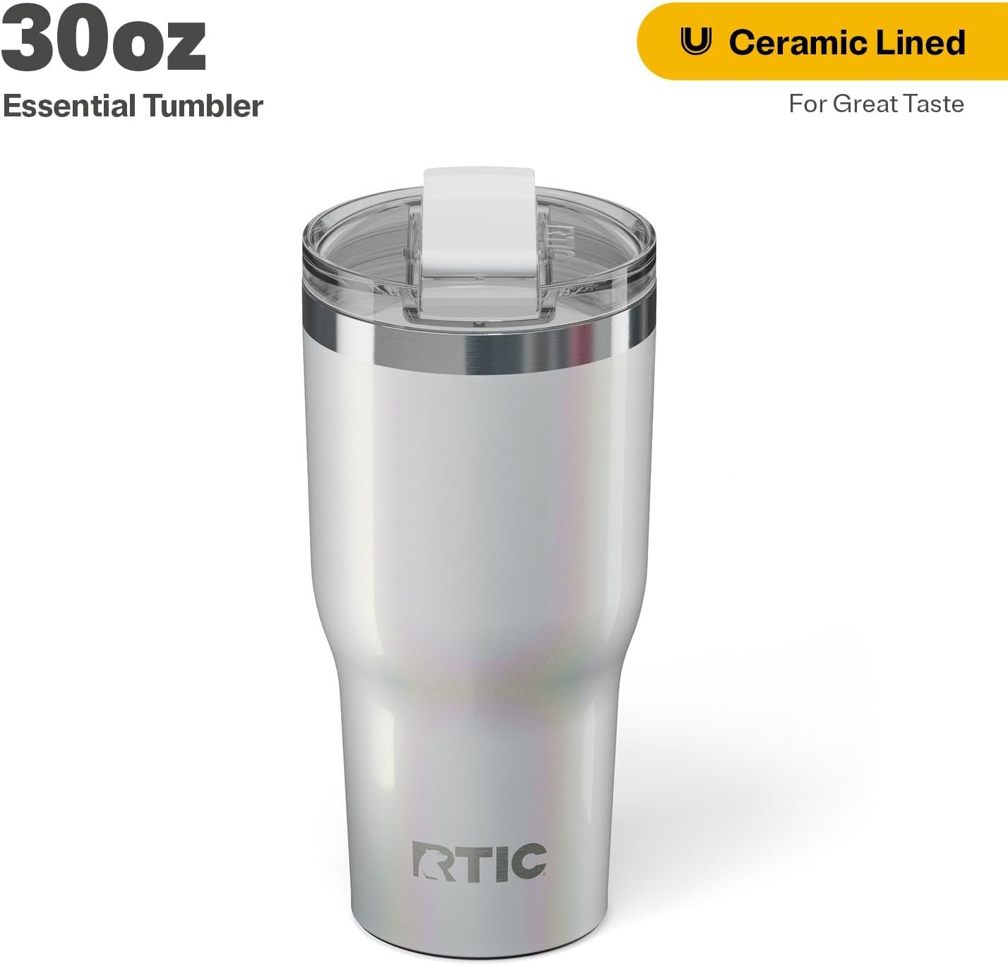 RTIC 20oz Essential Tumbler with Lid, Ceramic Lined, Insulated, Stainless Steel, Metal, Double Wall Vacuum-Insulation, Travel Cup for Iced Coffee, Tea, Hot and Cold Drink, Graphite