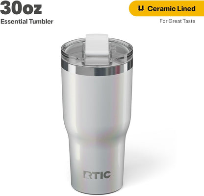 RTIC 20oz Essential Tumbler with Lid, Ceramic Lined, Insulated, Stainless Steel, Metal, Double Wall Vacuum-Insulation, Travel Cup for Iced Coffee, Tea, Hot and Cold Drink, Graphite