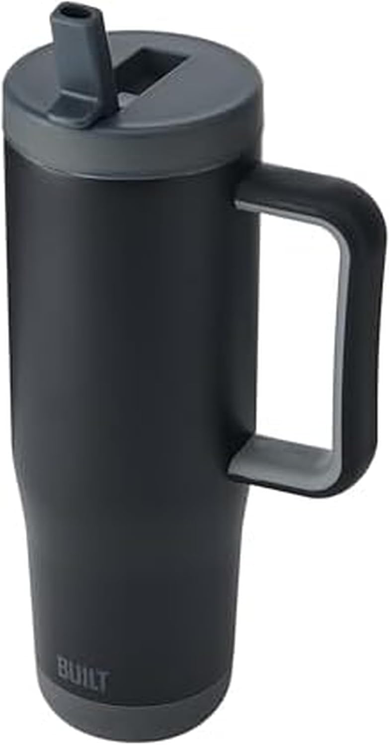 Built 40 oz Cascade Flip Straw Tumbler, Double Wall Insulated Bottle, Gym & Sport Bottles - Stainless Steel & Straw Lid, Leak-Proof, Soft Bumper Base, Portable BPA-Free (Lavender)
