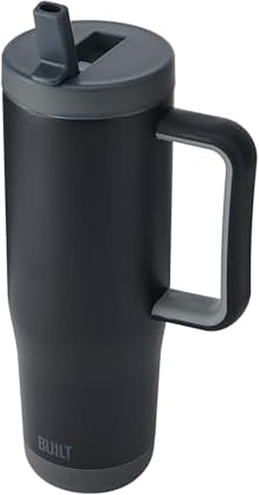 Built 40 oz Cascade Flip Straw Tumbler, Double Wall Insulated Bottle, Gym & Sport Bottles - Stainless Steel & Straw Lid, Leak-Proof, Soft Bumper Base, Portable BPA-Free (Lavender)