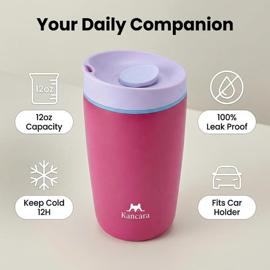 12 oz coffee tumbler Insulated coffee mug with lid Slider Insulated Stainless Steel Coffee Tumbler, Travel Mug for Hot and Iced Beverages insulated travel coffee mug (pink)