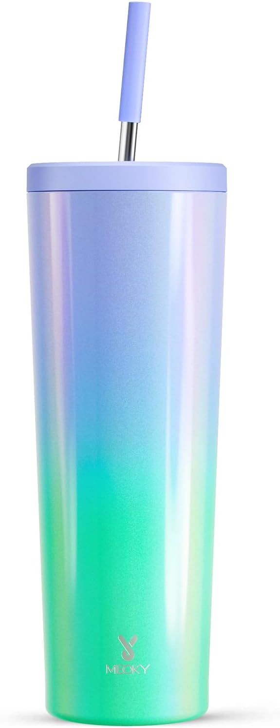 Meoky 24 oz Insulated Tumbler with Lid and Straw, Stainless Steel Vacuum Insulated Tumbler, Keeps Cold for 24 Hours, 100% Leak Proof, Fits in Car Cup Holder (Night)