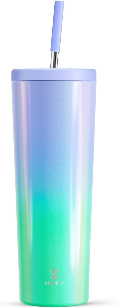 Meoky 24 oz Insulated Tumbler with Lid and Straw, Stainless Steel Vacuum Insulated Tumbler, Keeps Cold for 24 Hours, 100% Leak Proof, Fits in Car Cup Holder (Night)