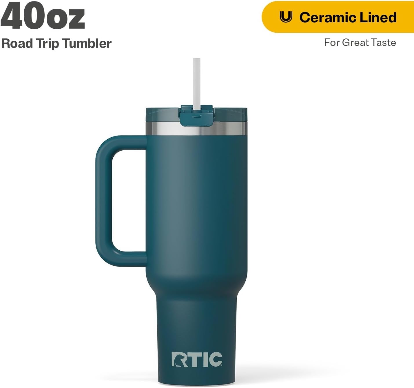 RTIC 30 oz Road Trip Tumbler Double-Walled Ceramic Lined InsulatedStainless Steel Portable Travel Coffee Mug Cup with Lid, Handle and Straw, Periwinkle Bouquet