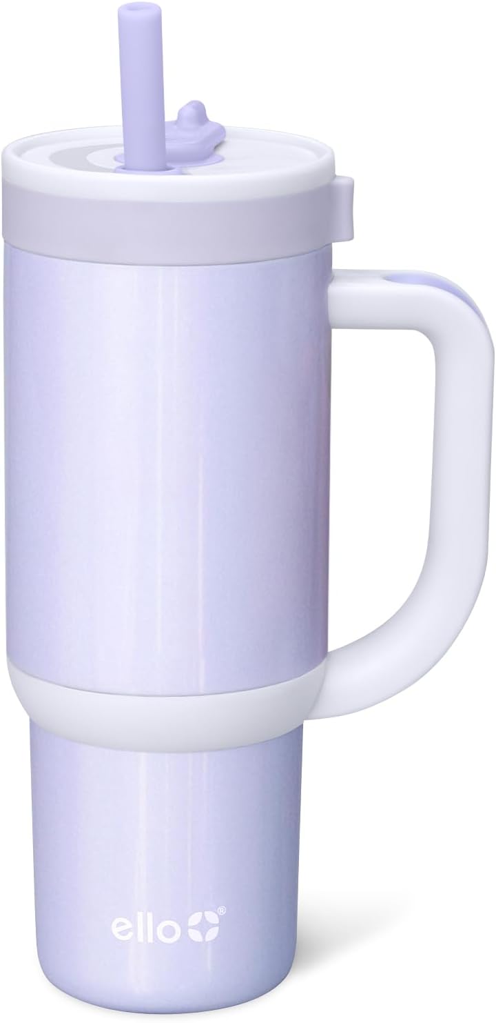 Ello Oasis 18oz Kids Tumbler with Handle & Retracting Straw, 100% Leakproof Reusable Insulated Stainless Steel Cup, Gifts for Teens Girls Boys, Keeps cold for 18 Hours, Cup Holder Friendly, Glacier