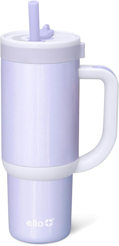 Ello Oasis 18oz Kids Tumbler with Handle & Retracting Straw, 100% Leakproof Reusable Insulated Stainless Steel Cup, Gifts for Teens Girls Boys, Keeps cold for 18 Hours, Cup Holder Friendly, Glacier