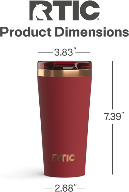 RTIC 18oz Happy Hour Pint Tumbler with Lid, Insulated, Ceramic Lined, Stainless Steel Metal, Portable Travel Cup for Hot and Cold Drink, Black Cherry
