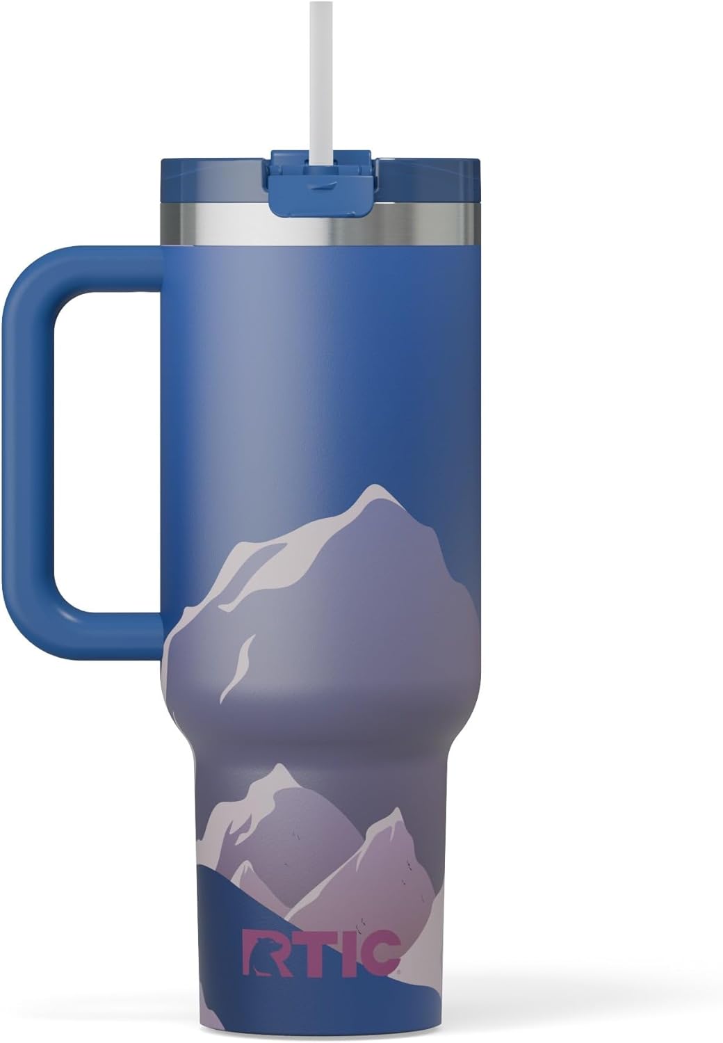 RTIC 30 oz Road Trip Tumbler Double-Walled Ceramic Lined InsulatedStainless Steel Portable Travel Coffee Mug Cup with Lid, Handle and Straw, Periwinkle Bouquet