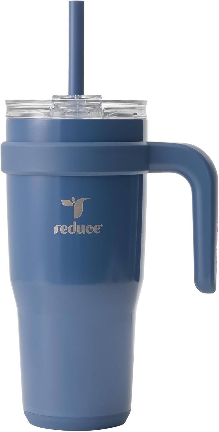 REDUCE 24 oz Stainless Steel Tumbler with Handle - Dual-Wall Vacuum Insulated Travel Mug, Sweat-Proof Lid & Reusable Straw - Keeps Drinks Cold for 24 Hrs, Fits Cupholders, Dishwasher Safe - Lilac Bud