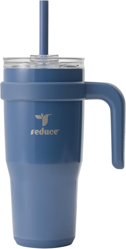REDUCE 24 oz Stainless Steel Tumbler with Handle - Dual-Wall Vacuum Insulated Travel Mug, Sweat-Proof Lid & Reusable Straw - Keeps Drinks Cold for 24 Hrs, Fits Cupholders, Dishwasher Safe - Lilac Bud