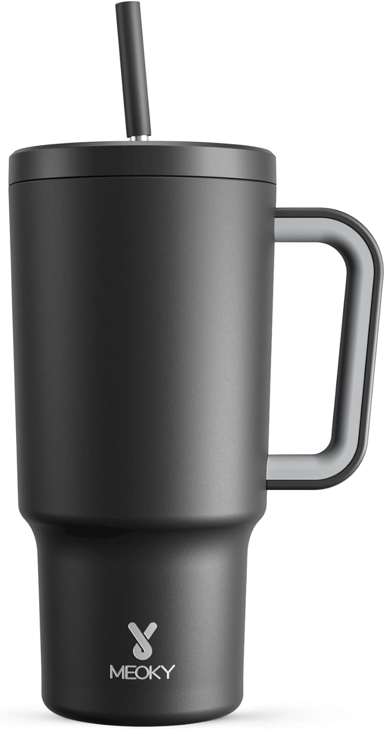 Meoky 40 oz Tumbler with Handle and Straw: Stainless Steel Insulated Tumbler with Lid and Straw - 100% Leak Proof Tumbler for Car Cup Holders - Travelers Commuters Workers, Donut