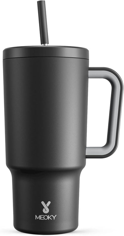 Meoky 40 oz Tumbler with Handle and Straw: Stainless Steel Insulated Tumbler with Lid and Straw - 100% Leak Proof Tumbler for Car Cup Holders - Travelers Commuters Workers, Donut