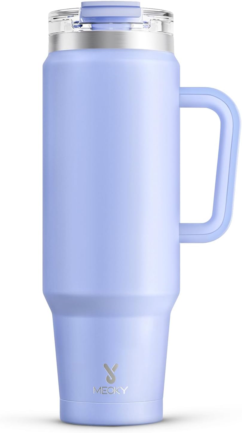 Meoky 32 oz Tumbler with Handle, Insulated Tumbler with Lid and Straw, Stainless Steel Travel Mug, Keeps Cold for 24 Hours, 100% Leak Proof, Fits in Car Cup Holder (Night)