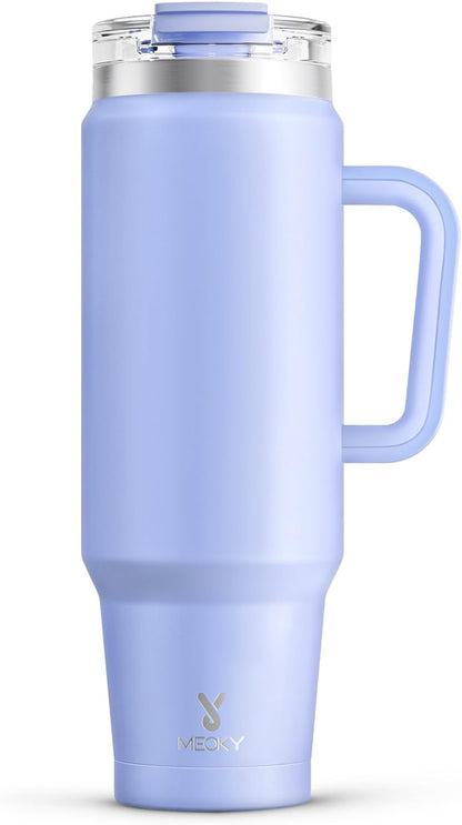 Meoky 32 oz Tumbler with Handle, Insulated Tumbler with Lid and Straw, Stainless Steel Travel Mug, Keeps Cold for 24 Hours, 100% Leak Proof, Fits in Car Cup Holder (Night)