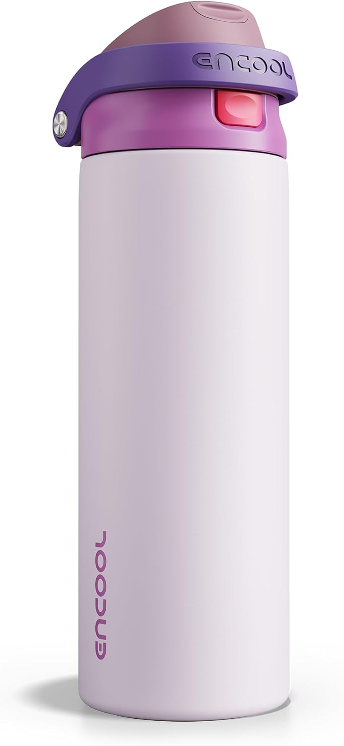 ENCOOL Leakproof Insulated Water Bottle with Straw Dual-Sip Water Bottle Bag-Safe Design for Work, Commute & Gym – Keeps Drinks Cold All Day, 24 oz, Lemonade Pink - Colors B