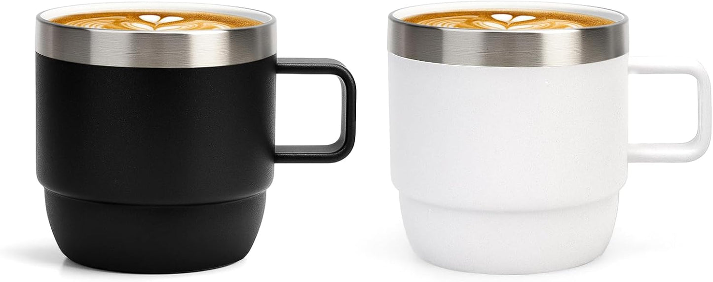 Zenbo 8 oz Stackable Espresso/Coffee Cups with Magnetic Lid, Ceramic-Lined 18/8 Stainless Steel Mini Tumblers, Double-Wall Vacuum Insulated & Dishwasher Safe for Travel & Office (Sage Green-2 Pack)