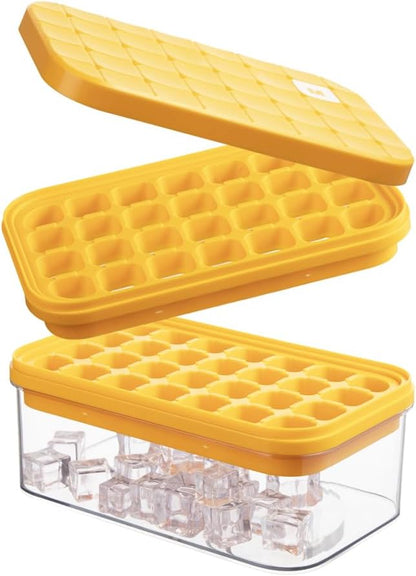 Brigii Ice Cube Tray with Lid & Storage Bin, 56 Cubes Ice Mold with Easy-Release Silicone Bottom, Stackable Ice Trays for Freezer, BPA Free,for Cocktails, Whiskey, Coffee & Drinks