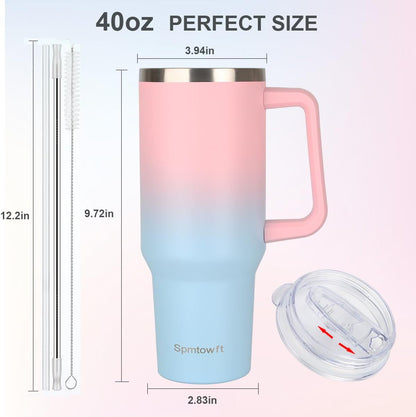 40oz Stainless Steel Double Vacuum Tumbler with Handle, Straw Lid, Carrier Bag, Purse Pouch Phone Pocket, Gym Water Bottle Travel Mug and Sleeve Holder for Men Women (Black)