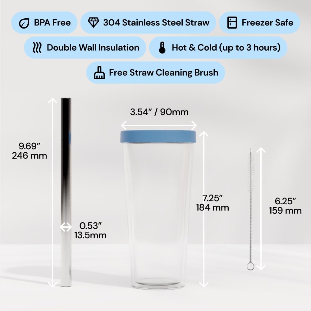 Dodoko Reusable Boba Cup and Straw Boba Tea Cup Bubble Tea Cup Reusable Iced Coffee Cup Cold Coffee Cup Smoothie Cup with Lid and Straw Smoothie Cup to go Smoothie Tumbler 17 oz - Sage Green