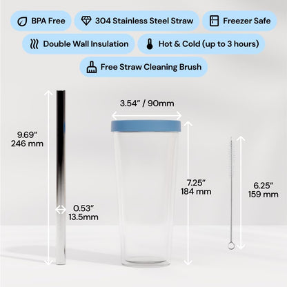 Dodoko Reusable Boba Cup and Straw Boba Tea Cup Bubble Tea Cup Reusable Iced Coffee Cup Cold Coffee Cup Smoothie Cup with Lid and Straw Smoothie Cup to go Smoothie Tumbler 17 oz - Sage Green