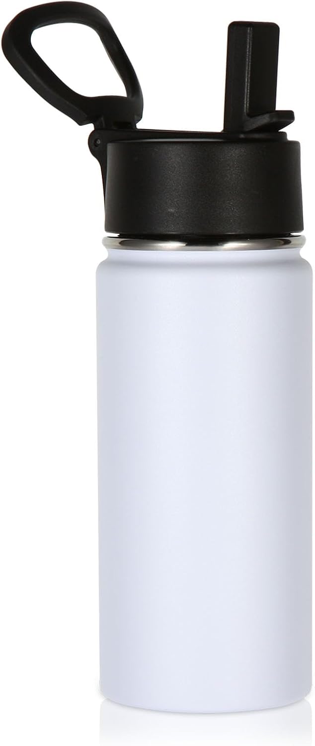 Volhoply 16 OZ Kids Water Bottle Bulk 8 Pack,Insulated Sports Bottles with Straw Lid,Stainless Steel Bottle with Handle Keep Cold & Hot,Double Wall Vacuum Tumbler Cups for School(Eight Color, 8)