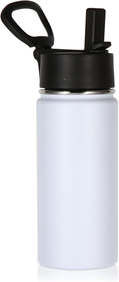 Volhoply 16 OZ Kids Water Bottle Bulk 8 Pack,Insulated Sports Bottles with Straw Lid,Stainless Steel Bottle with Handle Keep Cold & Hot,Double Wall Vacuum Tumbler Cups for School(Eight Color, 8)