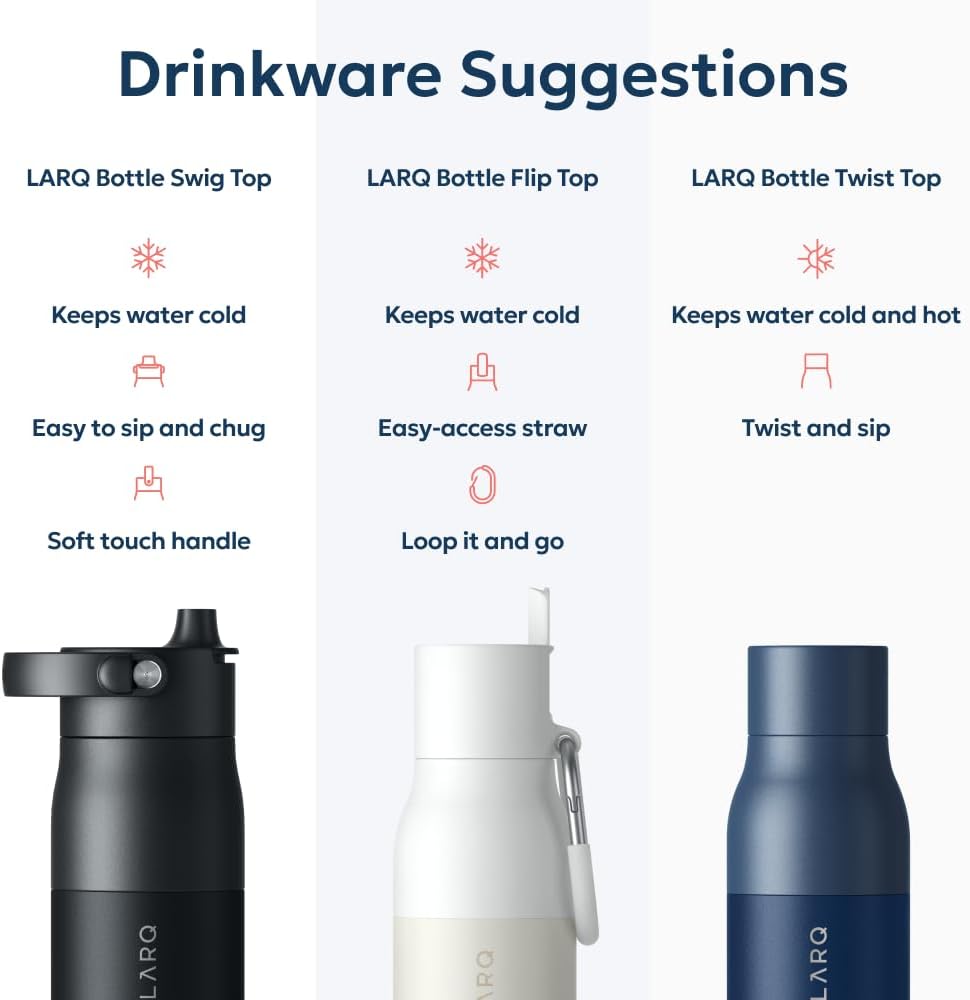 LARQ Swig Top — Insulated Stainless Steel Water Bottle with Straw, Detachable Silicone Handle, Vacuum 24h Cold, BPA-Free Metal Bottle for Gym, Travel, Office, Wide Mouth for Ice — 23 oz, Mojave Dune