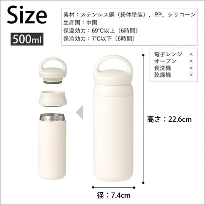 KINTO 21091 Day-off Tumbler, 16.9 fl oz (500 ml), White, Double Wall Vacuum Construction, Hot and Cold Insulation, Water Bottle