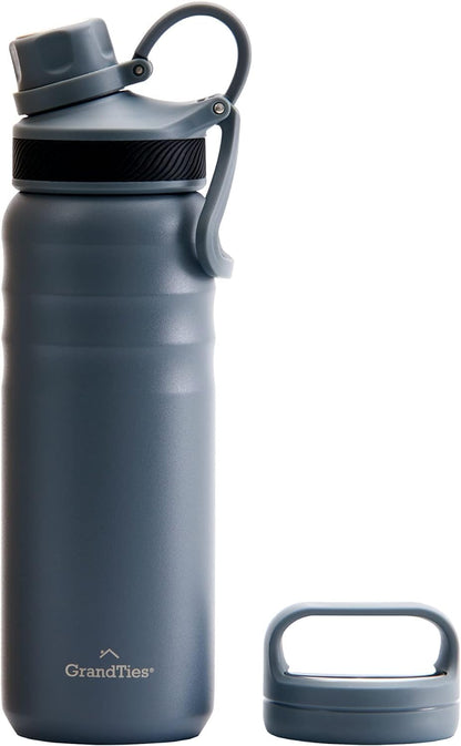 GRANDTIES 2 Lids Sports Stainless Steel Water Bottles – Wide Mouth Vacuum Insulated Reusable Leak Proof BPA-Free Travel Metal Canteen, Thermal Bottles for Men Women Gym (Ivory White 32 oz)