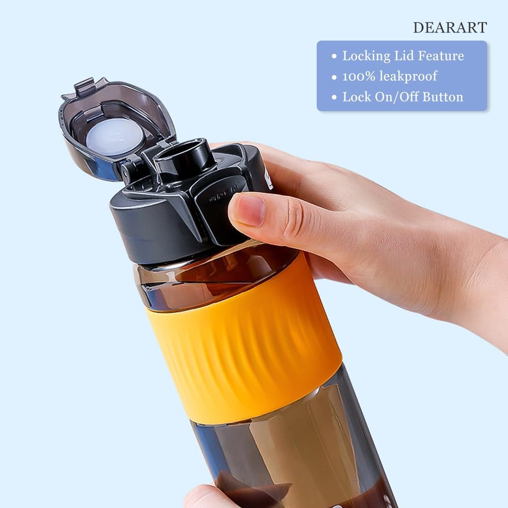 DEARART 24oz Water Bottles with Buckle, 100% Leakproof Anti Slip Silicone Bottle, No Straw Clear Bottle Easy Clean, Suit Sport Office School Travel Gym Yoga for Women Men, Dark Cyan
