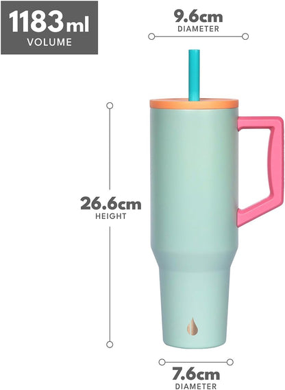 Elemental 32 oz 100% Leak Proof Tumbler with Handle & Straw - Stainless Steel Double Wall Insulated Tumbler for Hot and Cold Beverages - Travel Coffee Mug with Sip & Straw Lid - White - Colors A