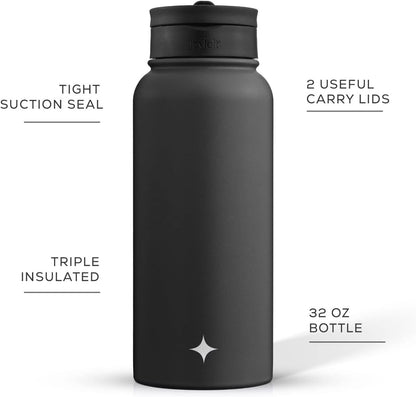 JoyJolt Triple Insulated Water Bottle with Straw Lid AND Flip Lid! 22oz Water Bottle, 12 Hour Hot/Cold Vacuum Insulated Stainless Steel Water Bottle. BPA-Free Leakproof Water Bottles - Thermos Bottle