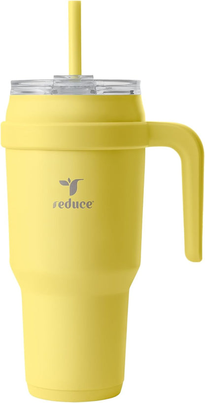 REDUCE 24 oz Stainless Steel Tumbler with Handle - Dual-Wall Vacuum Insulated Travel Mug, Sweat-Proof Lid & Reusable Straw - Keeps Drinks Cold for 24 Hrs, Fits Cupholders, Dishwasher Safe - Lilac Bud