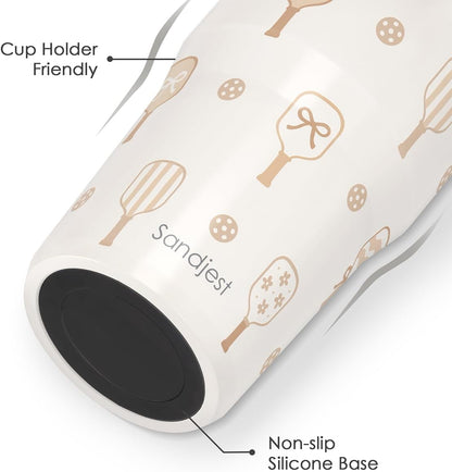 SANDJEST Leopard Skin Stainless Steel Straw Lid Tumbler 30oz with Carry Handle for Women Girls, Insulated Travel Coffee Cup, Gift for Sports Outdoor Workout Christmas Birthday (Beige)