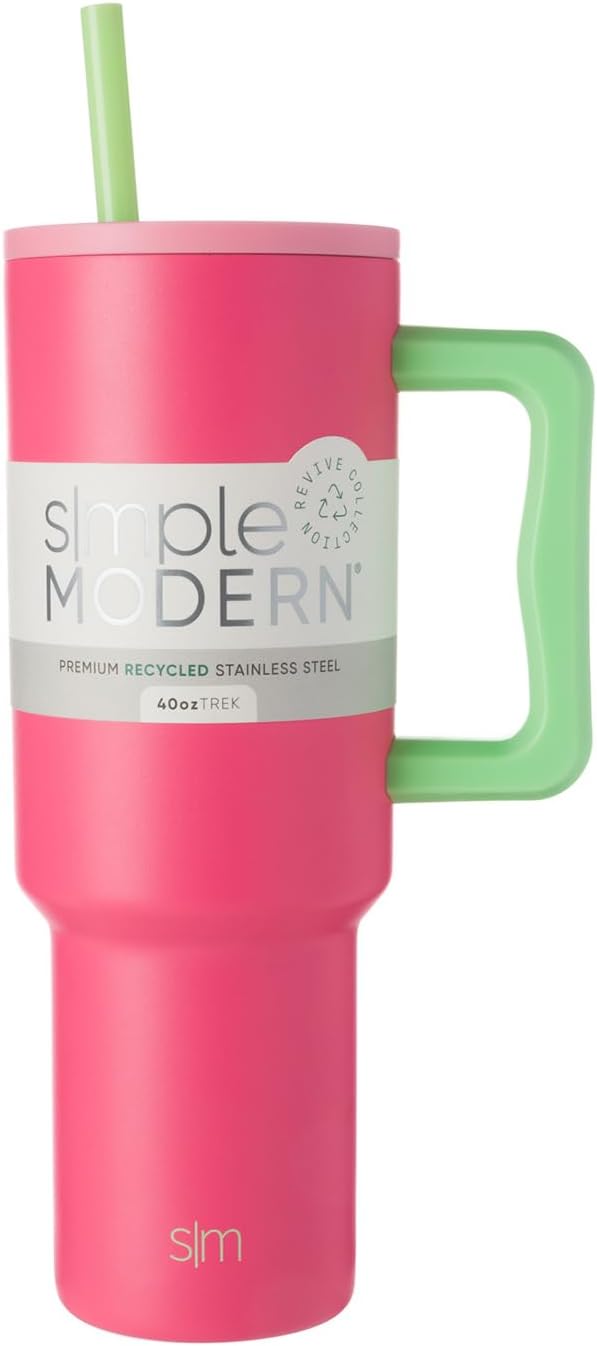 Simple Modern 40 oz Trek Tumbler with Handle and Straw Lid | Cup Holder Friendly Insulated Stainless Steel Travel Mug | Sea Glass Sage - Colors B