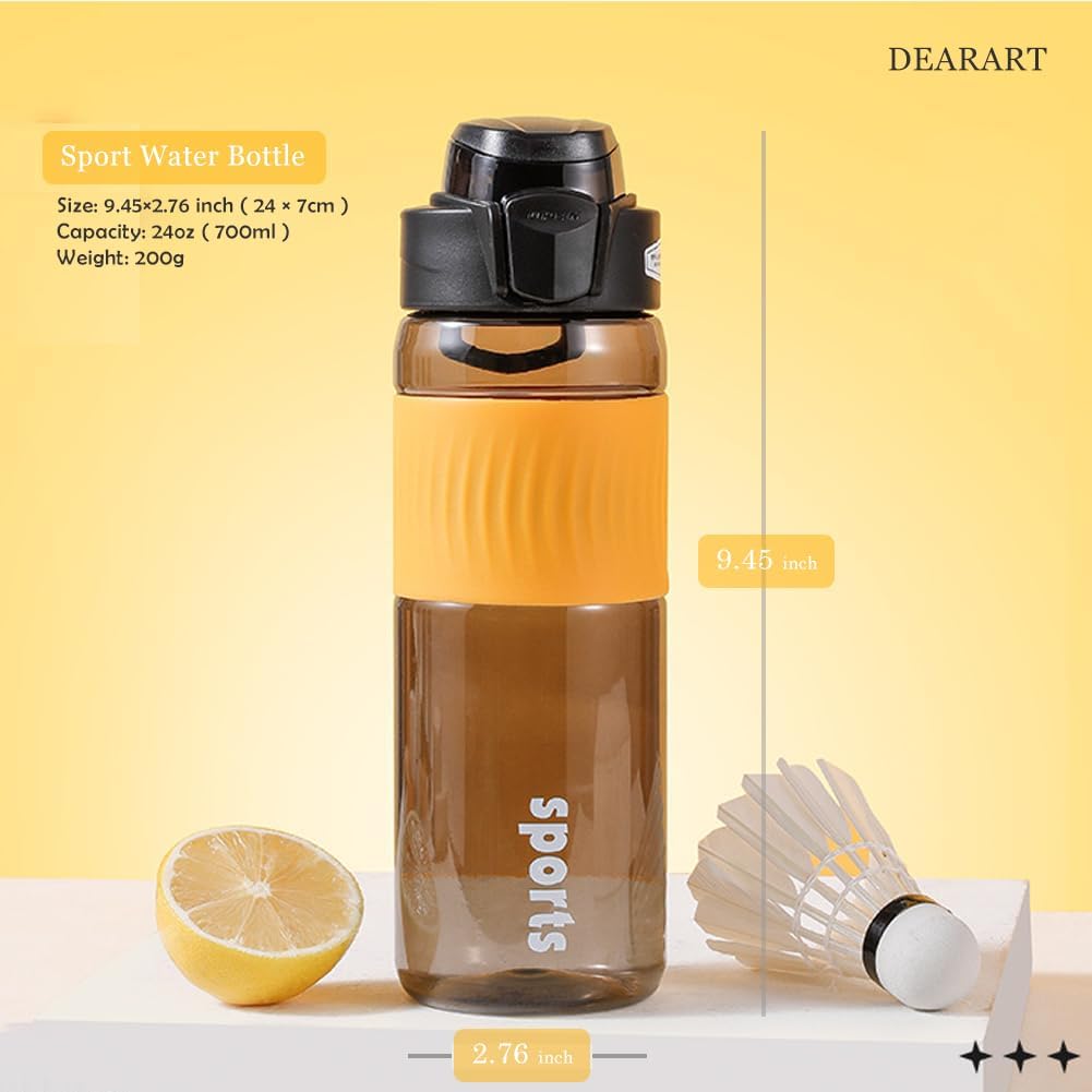 DEARART 24oz Water Bottles with Buckle, 100% Leakproof Anti Slip Silicone Bottle, No Straw Clear Bottle Easy Clean, Suit Sport Office School Travel Gym Yoga for Women Men, Dark Cyan