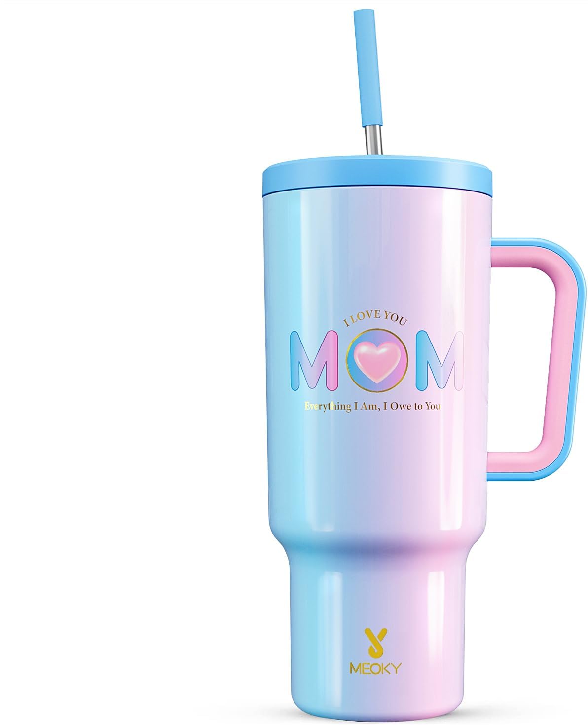 Meoky 40 oz Tumbler with Handle and Straw: Stainless Steel Insulated Tumbler with Lid and Straw - 100% Leak Proof Tumbler for Car Cup Holders - Travelers Commuters Workers, Donut