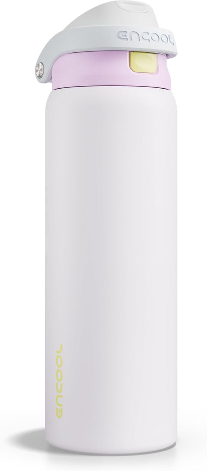 ENCOOL Leakproof Insulated Water Bottle with Straw Dual-Sip Water Bottle Bag-Safe Design for Work, Commute & Gym – Keeps Drinks Cold All Day, 24 oz, Lemonade Pink - Colors A
