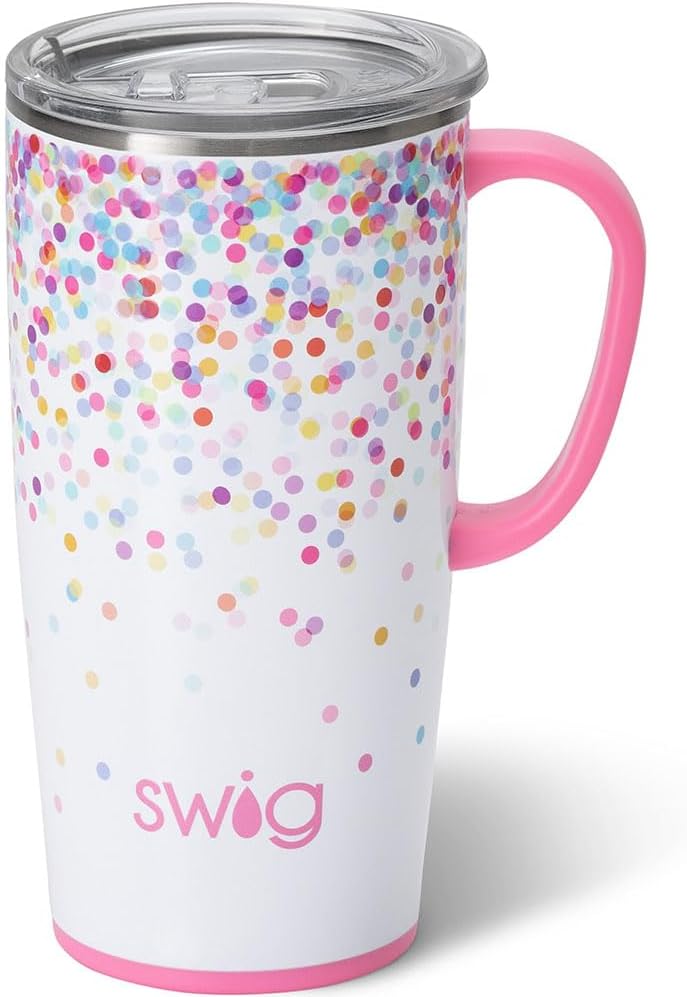 Swig Life 18oz Travel Mug, Insulated Tumbler with Handle and Lid, Cup Holder Friendly, Dishwasher Safe, Stainless Steel, Travel Coffee Cup (Honey Meadow)