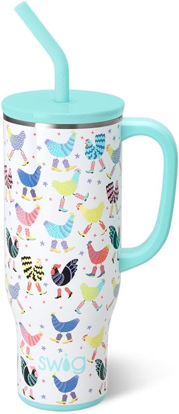 Swig Life 40oz Mega Mug, 40 oz Tumbler with Handle and Straw, Cup Holder Friendly, Dishwasher Safe, Extra Large Insulated Tumbler, Stainless Steel (Pickleball)