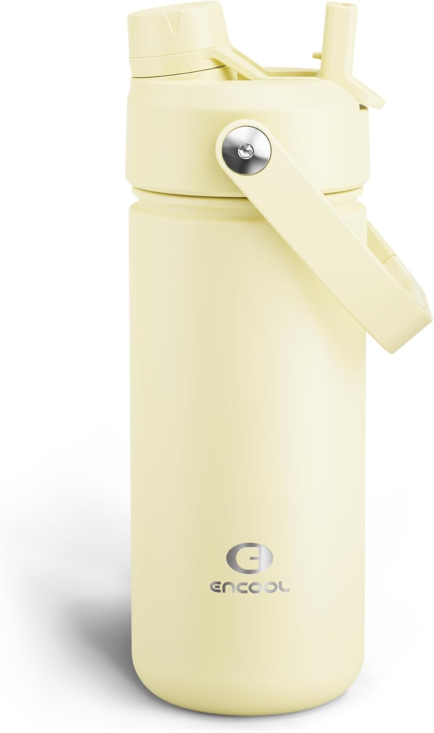 ENCOOL Insulated Water Bottle with Straw Stainless Steel Water Bottle, Leak-Proof, BPA-Free, Double Wall Vacuum Keeps Cold for 24 Hours for Sports, Travel, School (26 oz, Cotton Candy) - Colors D