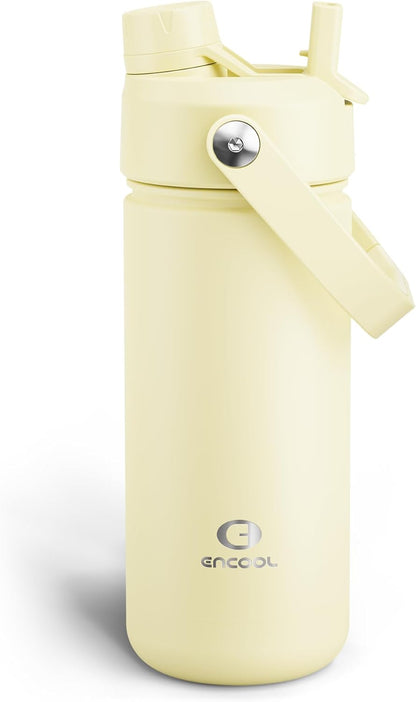ENCOOL Insulated Water Bottle with Straw Stainless Steel Water Bottle, Leak-Proof, BPA-Free, Double Wall Vacuum Keeps Cold for 24 Hours for Sports, Travel, School (26 oz, Cotton Candy) - Colors D